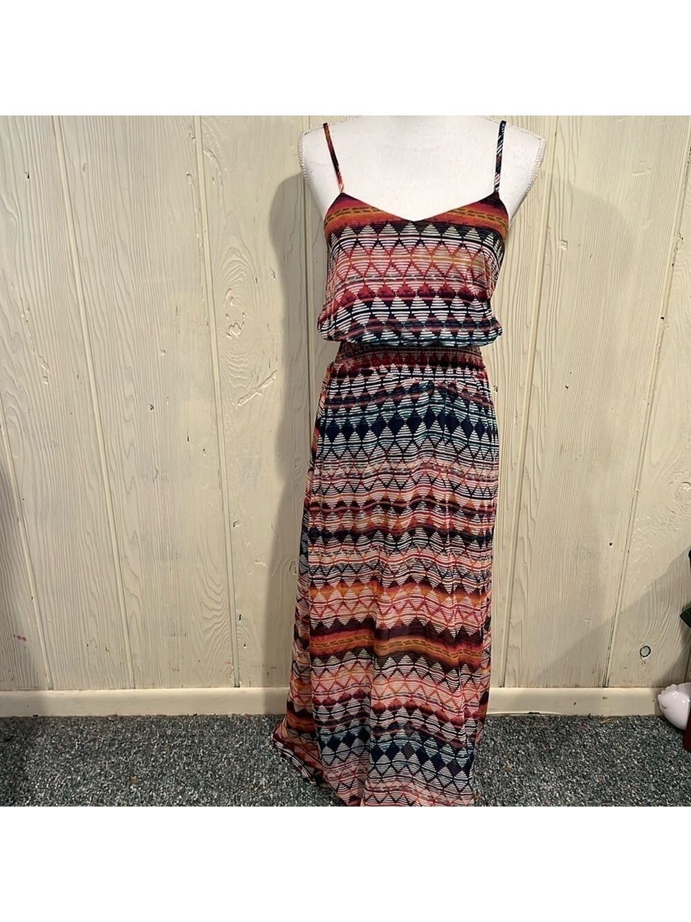 Fire Las Angelas Maxi Dress Small Adjustable Straps Lined Elastic Waist